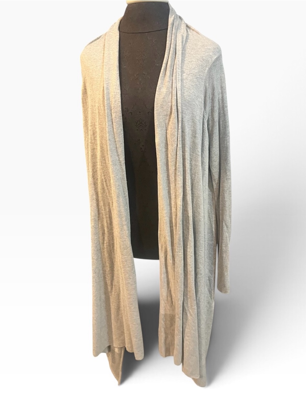 Silk Cotton Cashmere Blend DKNY Gray Knit Cardigan Open Front Wrap M/L